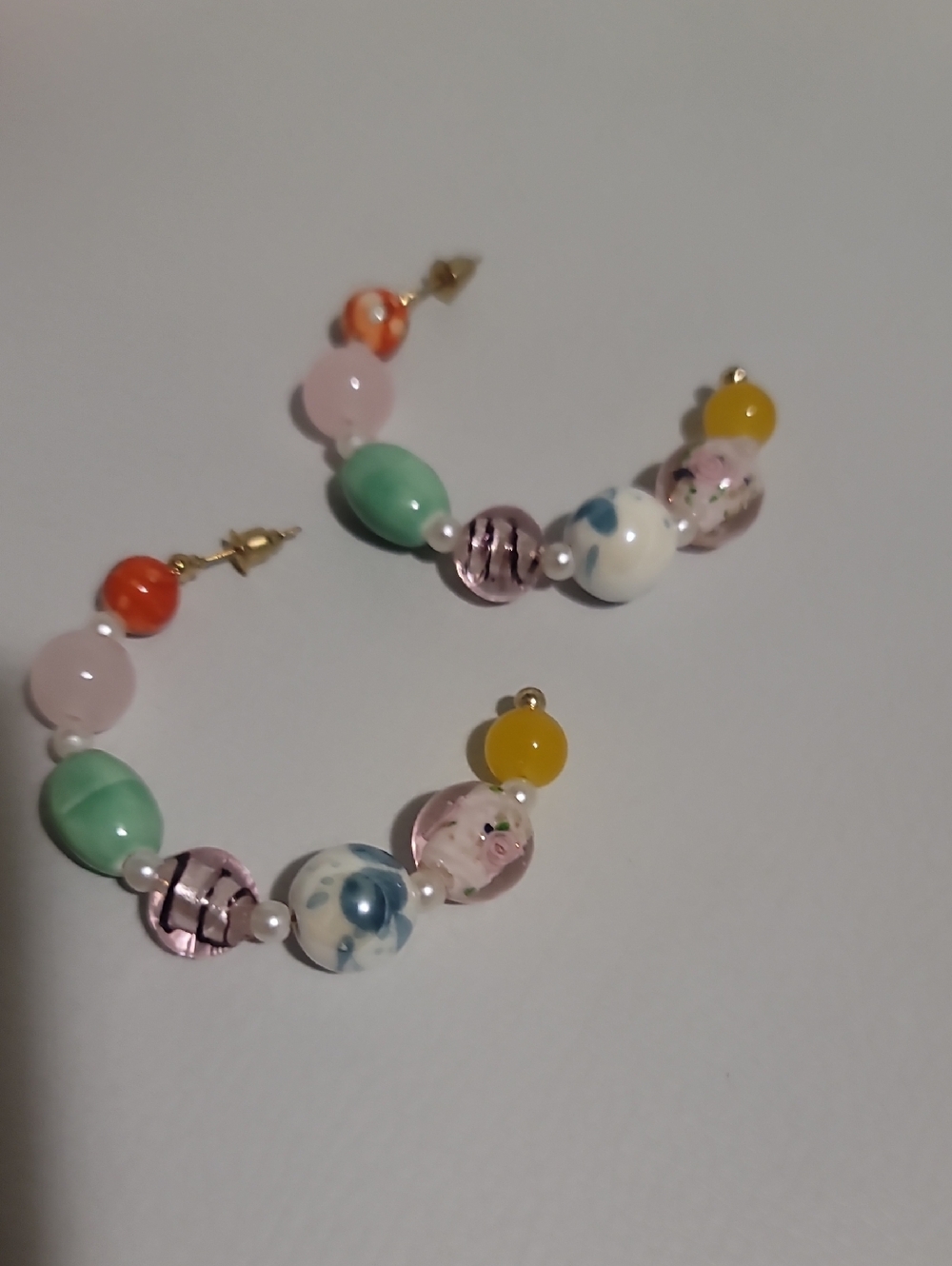 Colorful Beaded Hoop Earrings — Multicolor Glass & Resin